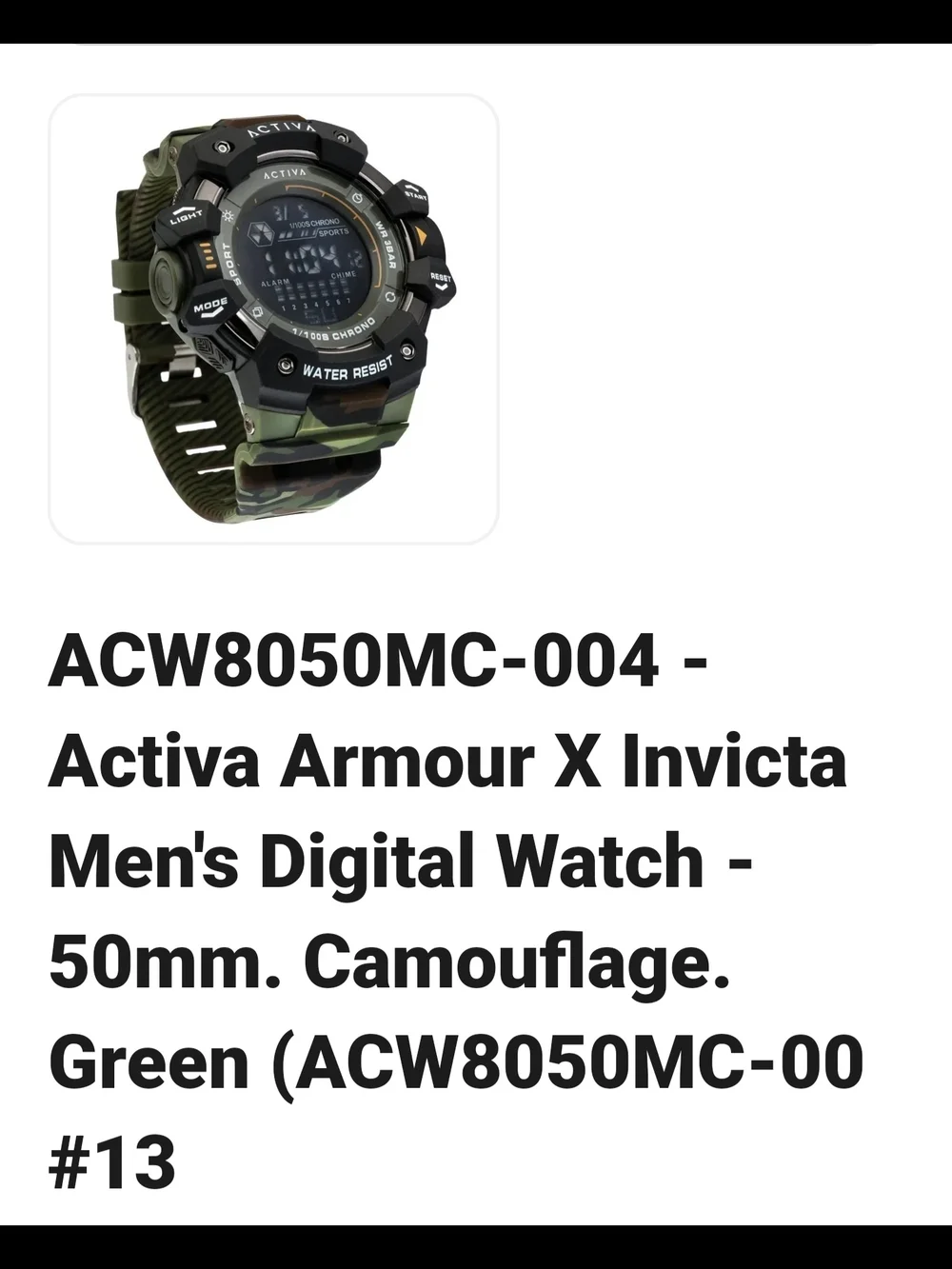 Invicta Activa Armour X Digital Watch - Camouflage Green & Black